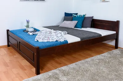 Produktbild von Doppelbett / Gästebett Kiefer massiv Vollholz Walnussfarben 77, inkl. Lattenrost - 160 x 200 cm (B x L)