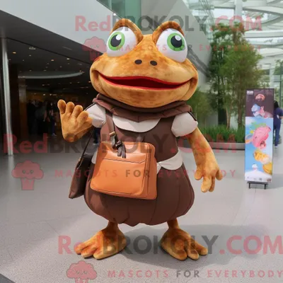 Obrázek produktu pro Postava REDBROKOLY maskota hnědé žáby oblečená v áčkových šatech a kabelkách