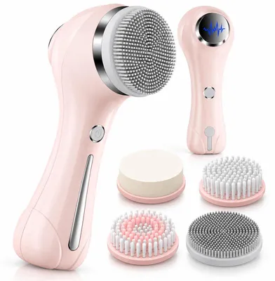 Produktbild von Gesichtsreinigungsbürste Elektrisch, Gesichtsbürste mit EMS-Massage, Schallvibration, Wärmefunktion, Silikon-Bürstenkopf, 4 Aufsätze