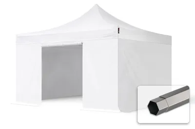 Produktbild von TOOLPORT 4x4m Stahl Faltpavillon, inkl. 4 Seitenteile, weiß
