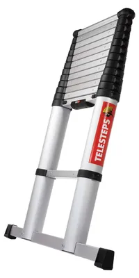 Teleskopleiter 3,8 m, Aluminium, 12 Stufen, 150 kg, mit Stabilisator