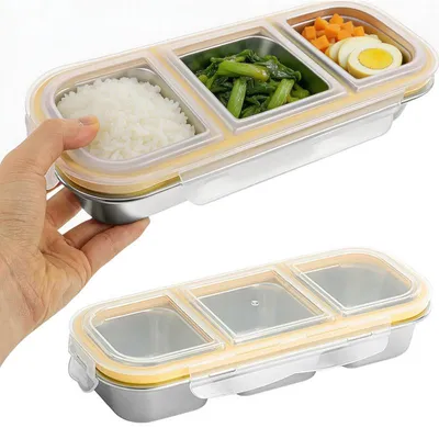 Produktbild von Brotdose Edelstahl 2 Stück mit 3 Fächern Lunchbox 304 Edelstahl auslaufsicher mit Silikondichtung für Kinder Schule Picknick