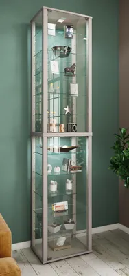 Produktbild von VCM Glasvitrine stehend | Vitrine Glas mit ESG-Sicherheitsglas | Maße ca. H. 227 x B. 50 x T. 38 cm | Standvitrine Glas | Modern und platzsparend | Glas Vitrinenschrank – Kavisa XXL