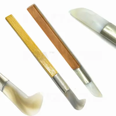 Achat-Polierwerkzeug-Set, 2-teilig, Naturstein, Holzgriff