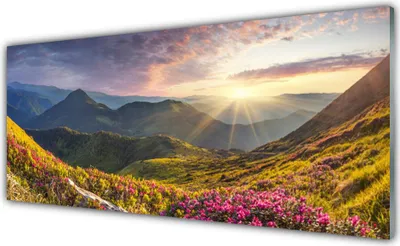 Produktbild von Acrylglasbilder 125x50 Wandbild Druck Gebirge Wiese Sonne Landschaft