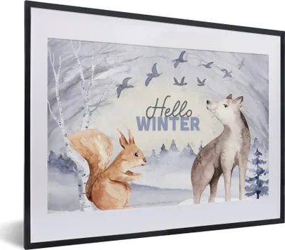 Produktbild von MuchoWow® Gerahmtes Poster Schnee - Winter - Tiere 40x30 cm - Poster mit Schwarzem Bilderrahmen Wandposter Rahmen Foto Bilder - Bilderrahmen - Poster im Rahmen