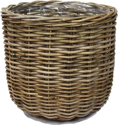 Produktbild von VAN DER LEEDEN Rattan Übertopf Grau konisch mit Folienauskleidung Ø 43 cm