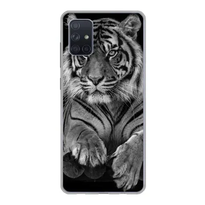 Produktbild von MuchoWow® Handyhülle Schutzhülle Hülle für Samsung Galaxy A71 Sumatra-Tiger auf schwarzem Hintergrund Silikon Softcase Handy Hülle - Kartenbesitzer