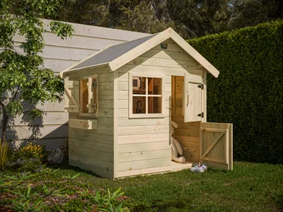 Produktbild von Prestige Garden Funny Kiefer Spielhaus, Kesseldruckimprägniertes Holz Garten Spielhaus Für Kinder, Mit Tür Fenster Läden Und Fußboden, Witterungsbeständig Und Stabil