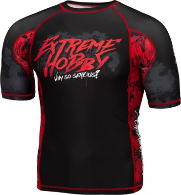 Produktbild von Extreme Hobby Kurzarm Rashguard WHY SO SERIOUS, Herren-Sport-T-Shirt, Fitness-T-Shirt, Kompressionsshirt, Shortsleeve, Rash Guard Schwarz M