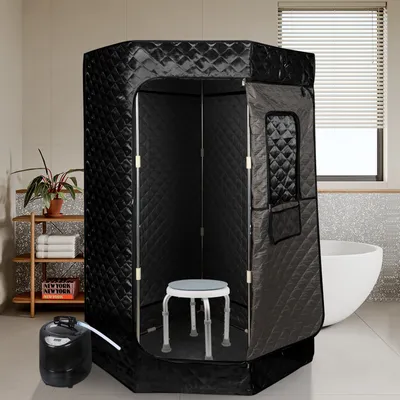 Produktbild von Mobile Dampfsauna Sauna-Box mit 3L Dampfer für Schwitzen, Abnehmen, Entgiften 1500W Schwarz