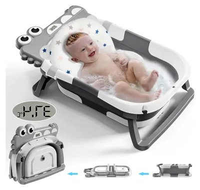 Produktbild von Faltbare Babybadewanne mit Thermometer, Rutschfeste Tragbare Duschwanne für Neugeborene und Kleinkinder