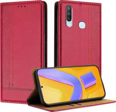 Produktbild von Handyhülle für Vivo Y17 Leder Flip Klappbare Schutzhülle mit Standfunktion Rot