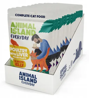 Productafbeelding van ANIMAL ISLAND Dagelijks voer voor pluimvee en lever in gelei - natvoer voor katten - 12 x 85g
