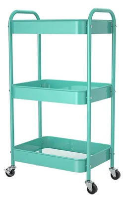 Immagine prodotto di Carrello metallico blu, a 3 ripiani, con ruote