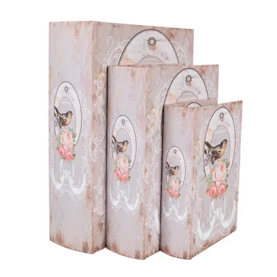Produktbild von Clayre & Eef Aufbewahrungsbox 3er Set Bücher 27/22/17 cm Rosa Holz Vogel