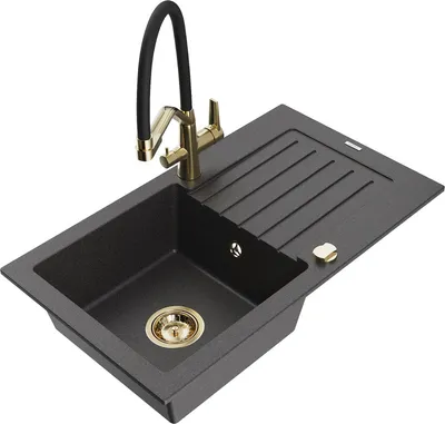 Produktbild von Mexen Pablo 1 Becken-Granitspüle mit Abtropffläche und Mischbatterie Duo, Schwarz gesprenkelt - 6510-76-671701-57-G