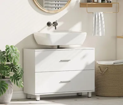 Produktbild von Moderner Badezimmer-Unterschrank mit 2 Schubladen, freistehender Unterschrank für Waschbecken ohne Sockel