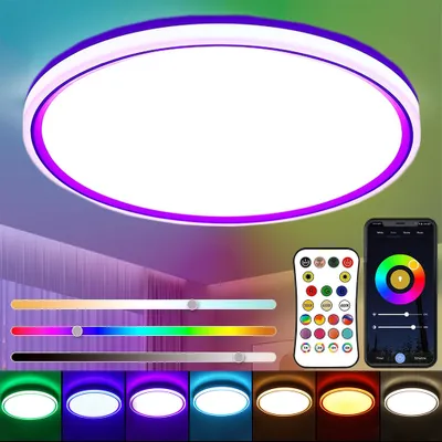 Produktbild von 24W Smart LED Deckenlampe Dimmbar RGB Farbwechsel, Weiß LED Deckenleuchte Alexa für Schlafzimmer Wohnzimmer Party Beleuchtung, 30CM