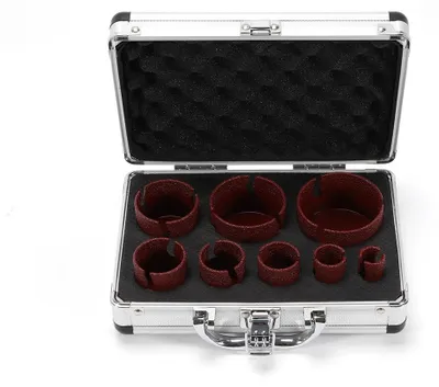 Zdjęcie produktu dla Zestaw wierteł diamentowych do wiercenia na sucho - gwint M14 - 8-częściowy - średnica 20–68 mm - do ceramiki i płytek - kolor czerwony