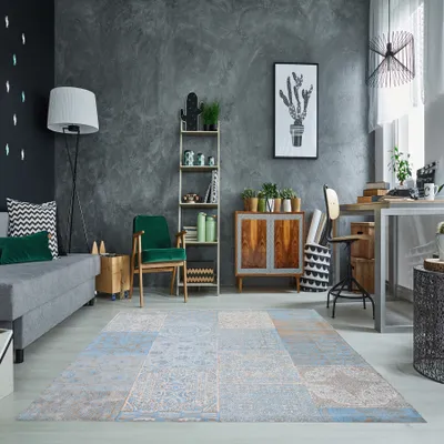 Obrázek produktu pro riess-ambiente Orientální patchworkový koberec MARRAKESCH 240x160cm světle modrý bavlněný koberec do obývacího pokoje
