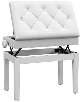 Immagine prodotto di Panca per pianoforte con spazio contenitore e altezza regolabile | Colore: Bianco | Dimensioni: 33x54,5x48-58 cm