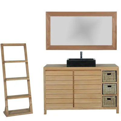 Produktbild von Teako Design Badmöbel Set Lomma Teakholz 4-teilig 90cm mit Spiegel
