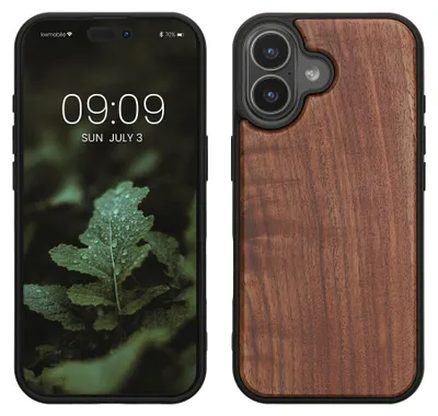 Produktbild von kwmobile Hülle kompatibel mit iPhone 17 Hülle - Holz Case - stoßfestes Handy Cover - TPU Handyhülle in Dunkelbraun