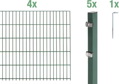 Immagine prodotto di Alberts 650193 Doppelstabmattenzaun als 10 tlg. Zaun-Komplettset, grün, Höhe 120 cm, Länge 8 m
