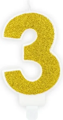 Produktbild von Kerze  Zahl „3“ Gold Glitzer
