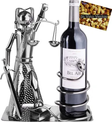 Produktbild von BRUBAKER Weinflaschenhalter Justitia mit Schlange - Metall Skulptur Flaschenständer - Metallfigur Weingeschenk für Juristen, Richter, Anwalt, Kanzlei - mit Grußkarte