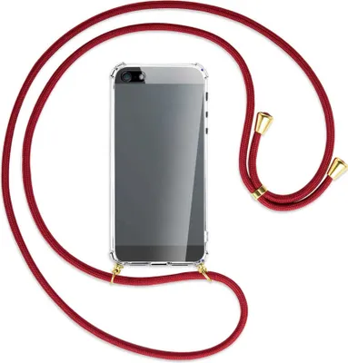 Produktbild von Handykette Backcover-Schutzhülle mit Band (Metall goldfarben) für Apple iPhone 5, 5S, SE - dunkelrot