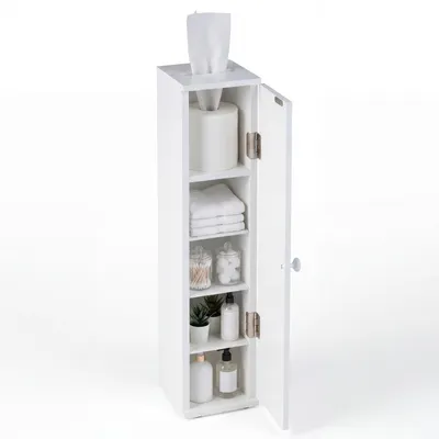 Produktbild von COSTWAY Badezimmerschrank Toilettenpapier Schrank weiß, Toilettenpapierhalter Toilettenschrank mit 3 abnehmbaren Regalen, Badschrank Standschrank Seitenschrank für Wohnzimmer Badezimmer