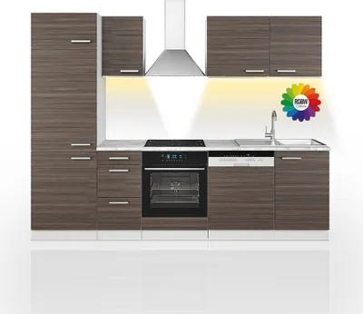 Produktbild von Küchenzeile Vicco Optima Edelgrau/Weiß 270 cm ohne Arbeitsplatte mit LED-Leisten, Model 51951