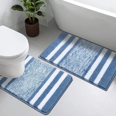 Productafbeelding van Set van 2 badmatten, waterabsorberend en antislip, blauw