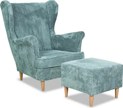 Produktbild von Family Meble Ohrensessel mit Hocker Bonito Relaxsessel Skandinavisch Bequemer Cord Sessel Loungesessel Fernsehsessel Wohnzimmer Schlafzimmer (Anaf 8)