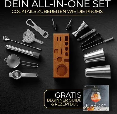 Produktbild von Cocktail-Shaker-Set Boston 830 ml, spülmaschinengeeignet, rostfrei, inkl. Jigger & Rezeptbuch