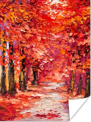Produktbild von MuchoWow® Poster Gemälde - Bäume - Herbst - Ölgemälde 90x120 cm - Wohnzimmer