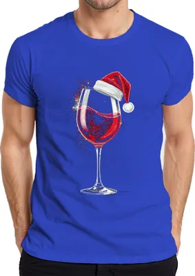 Produktbild von Weinglas Weihnachtsmütze Rotwein Weihnachten Geschenk Weinparty Herren T-Shirt, Blau, XXL