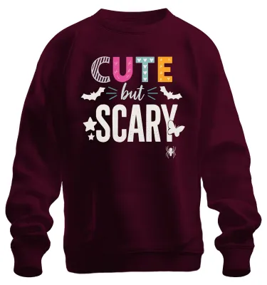 Imagen del producto de Sudadera con cuello redondo, diseño "Halloween": adorable pero aterrador, con motivos de murciélagos y arañas. Uni. Color burdeos. Talla XXL