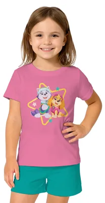 Produktbild von Paw Patrol Schlafanzug für Mädchen - Skye & Everest Kinder Pyjama Set Kurzarm Oberteil mit Hose Pink/Türkis 110-116