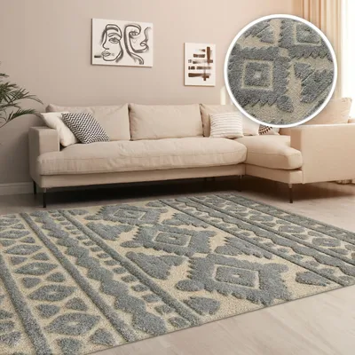 Produktbild von TT Home Wohnzimmer Teppich Hochflor Langflor Schlafzimmer Boho Design 3D Design Skandi Design Modern Unifarben Größe 60x100 cm