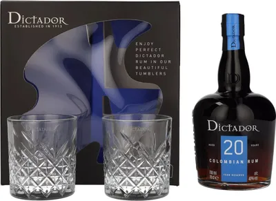 Produktbild von Dictador 20 Years Old ICON RESERVE Colombian Rum 40% Vol. 0,7l in Geschenkbox mit 2 Gläsern