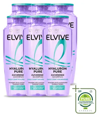 Produktbild von 6 x L'Oréal Paris Elvive Hyaluron Pure Shampoo - 250 ml - Großpackung - 6 Stücke