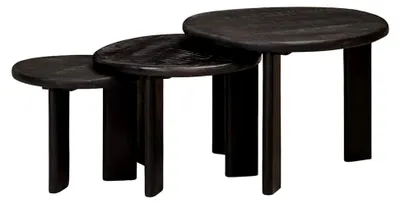 Produktbild von Beistelltisch, rund, stapelbar, Wohnzimmer, 3 Stück, weiß, Mangoholz, massiv