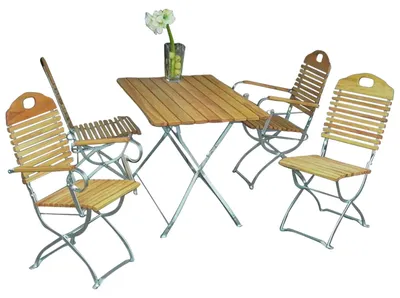 Produktbild von Gartengarnitur Sitzgruppe 9006F SitzgruppeTisch Stuhl 5teilig Flachstahl verzinkt Robinie klappbar