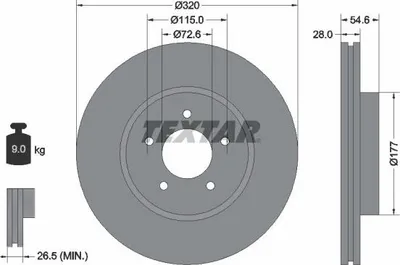 Produktbild von 2x TEXTAR Bremsscheibe 92235403 für CHRYSLER 300 C Touring (LX LE) 54 6mm 9kg