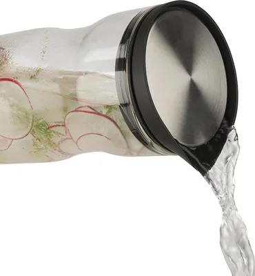 Produktbild von APS 10722 Glaskaraffe, Ø 8 cm, Höhe 32 cm, 1,3 Liter, Glas, 18/8 Edelstahl, Silikon, Deckel matt poliert