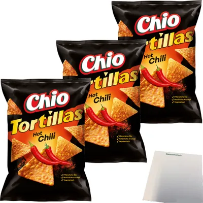 Produktbild von Chio Tortillas Hot Chilli 3er Pack (3x110g Packung) + usy Block