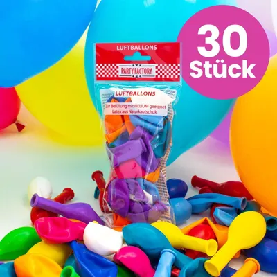 Produktbild von 30 Luftballons 25 cm Bunt 30 Stück, Party Factory, Latexballons, Naturkautschuk